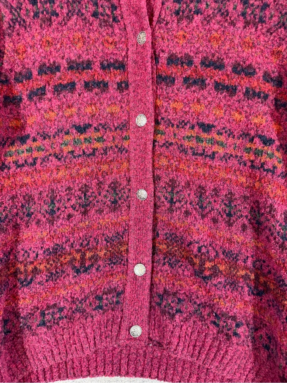 Harley Fair Isle Scottish Wool Cardigan Pink Small Cottagecore Cozy Sweater - Picture 3 of 12